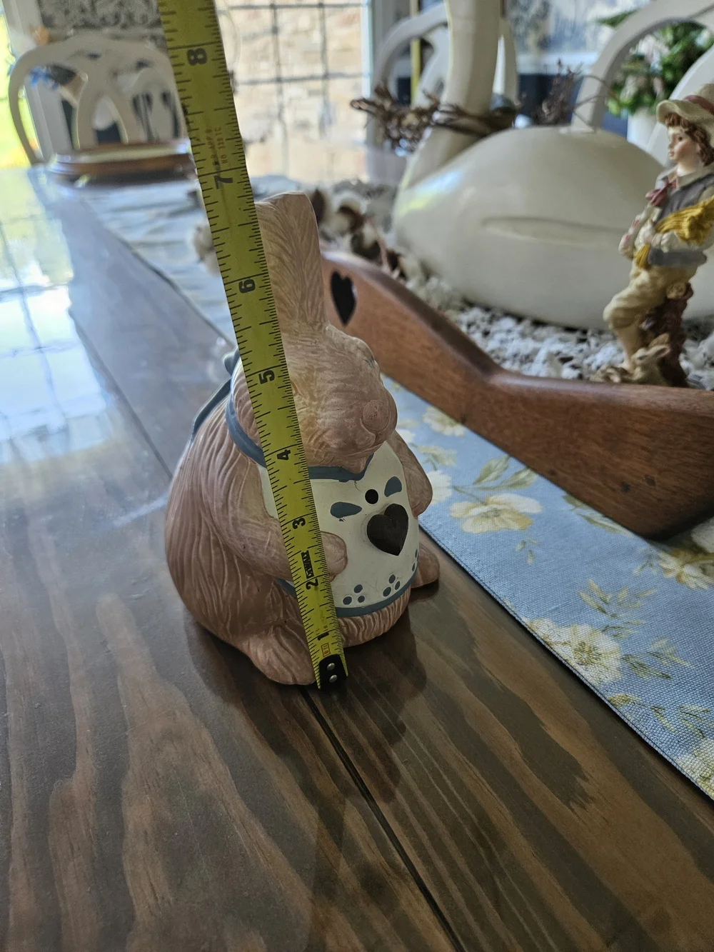Decorative Pink Bunny Figurine with Blue Accent - Pets Small Pets